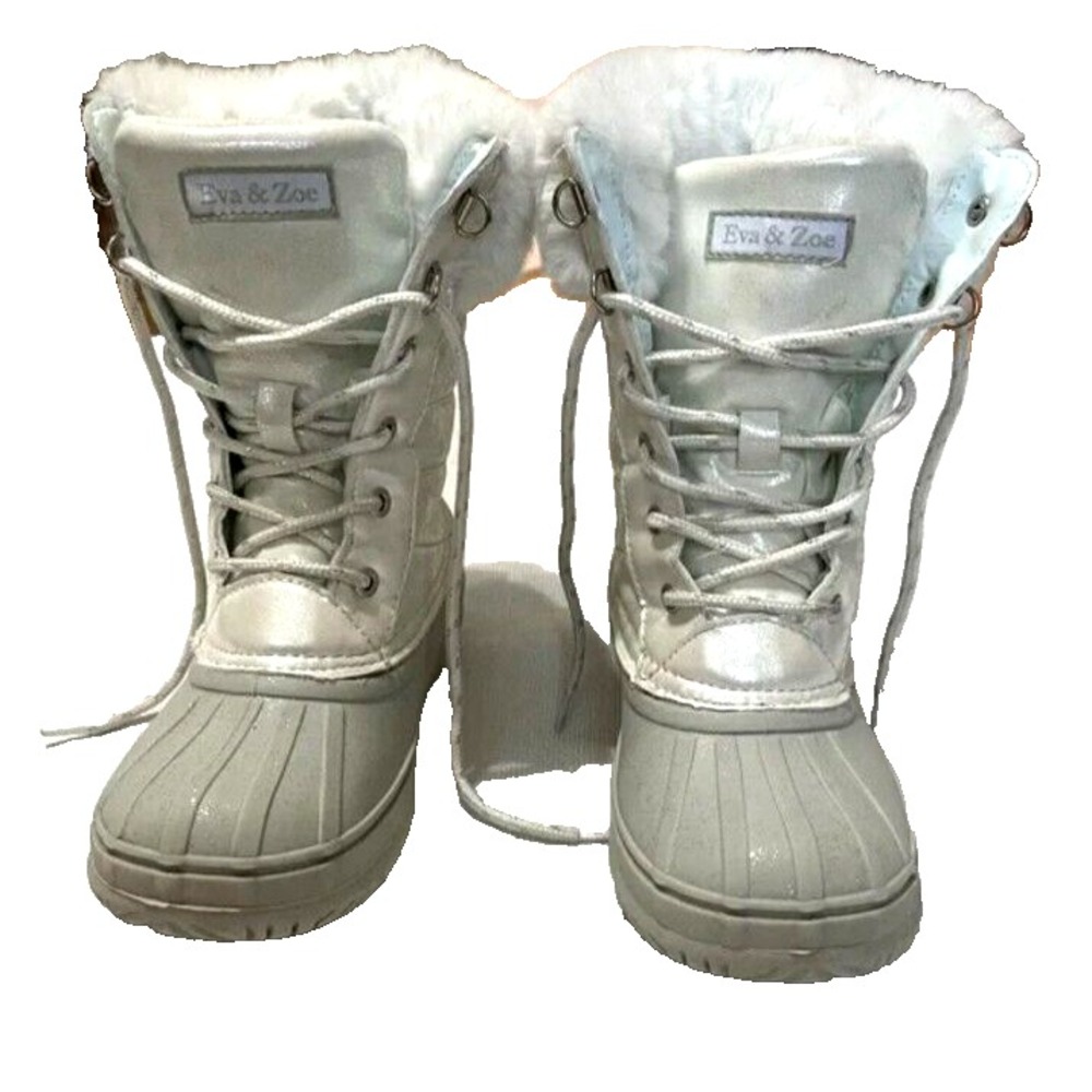 Eva & Zoe Elsie Girl Snow Boots Fur Lace Up White Water‎ Resistance 1Y